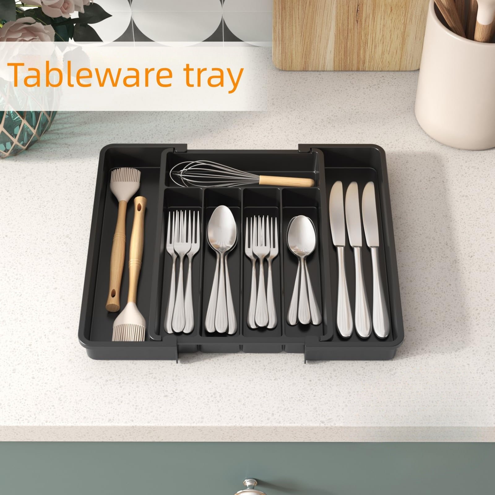 Expandable Utensil Drawer Organizer – Black, Main image style